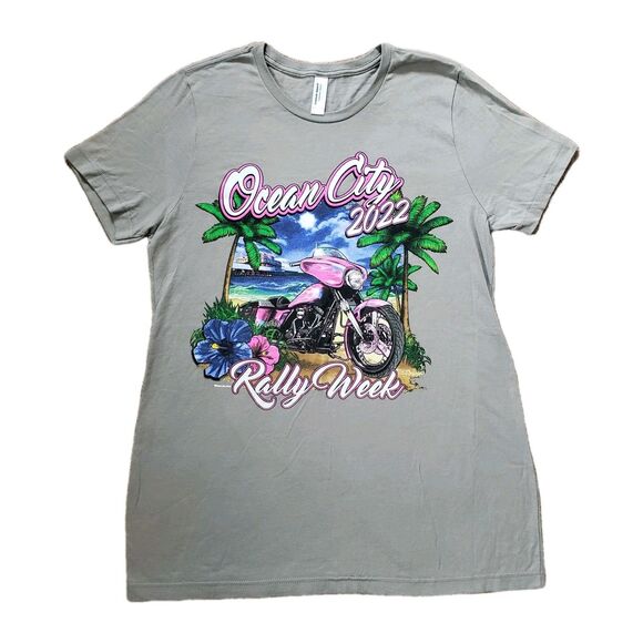 Women's Motorcycle Graphic T-shirt Ocean City 2022 Rally Week Organic Cotton Med - Picture 1 of 5